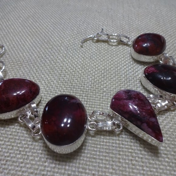 Gorgeous "DEEP PURPLE DENDRITE OPAL" Handmade Sterling Bracelet Size 7.5" #693B - Picture 3 of 3